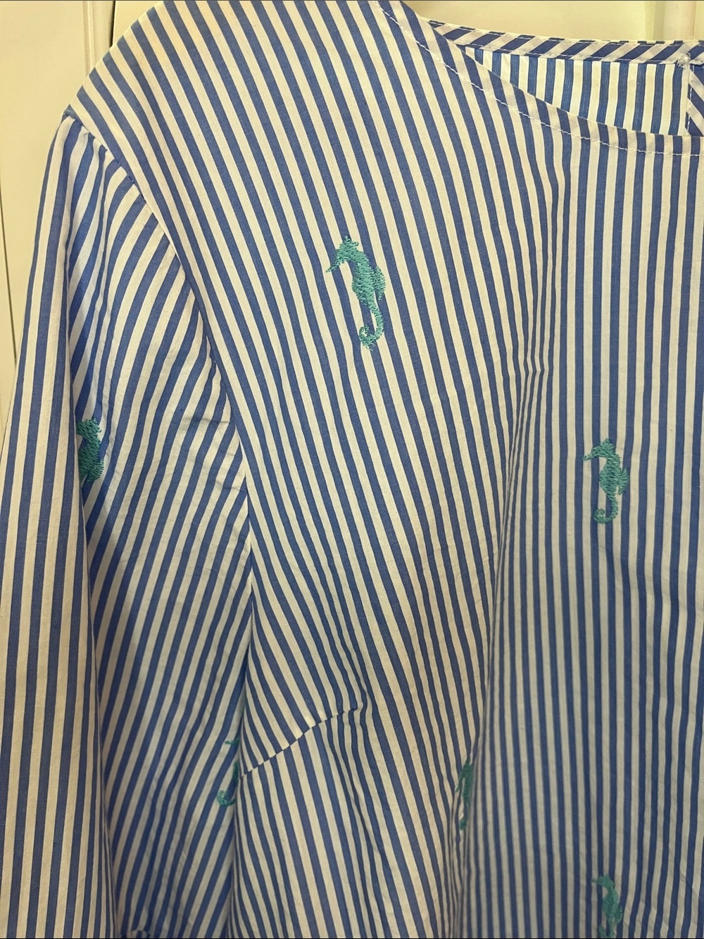 crown & ivy Blue and Teal Striped Bell-Sleeve Blouse L - Picture 2 of 9